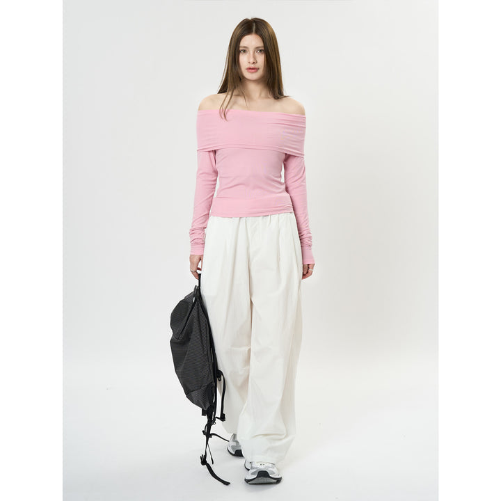 Damen Off-Shoulder figurbetontes Langarm-Shirt aus Stretch‑Jersey Echoarchiv