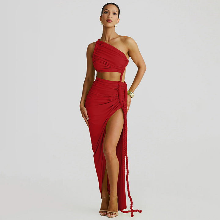 Damen Elegantes, einseitiges Maxikleid mit raffinierten Drapierungen Echo Archiv