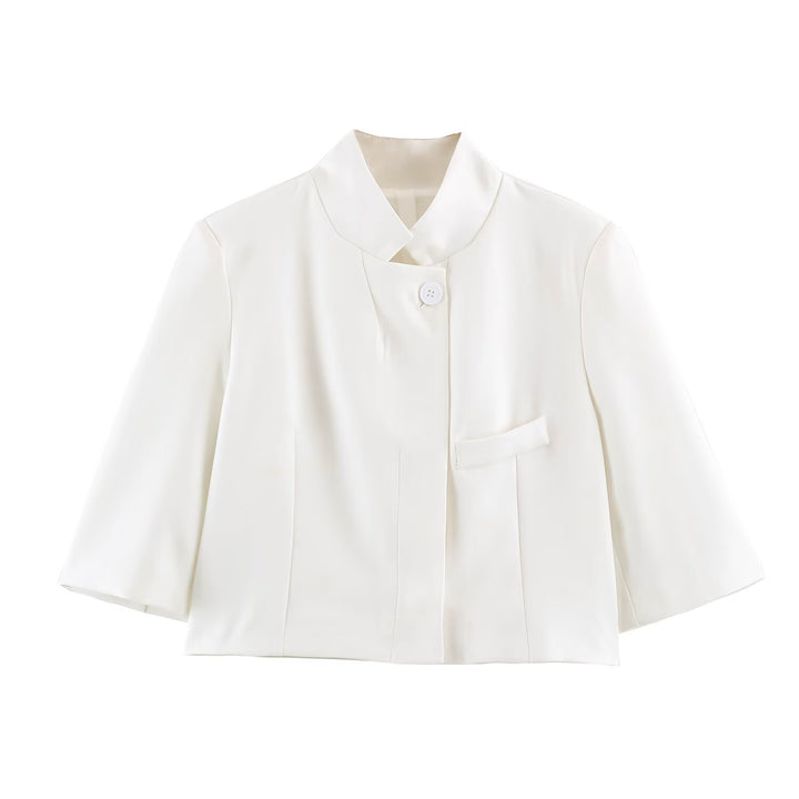 Damen Elegante Cropped-Jacke mit Stehkragen, verdeckter Knopfleiste und 3/4-Ärmeln Echo Archiv