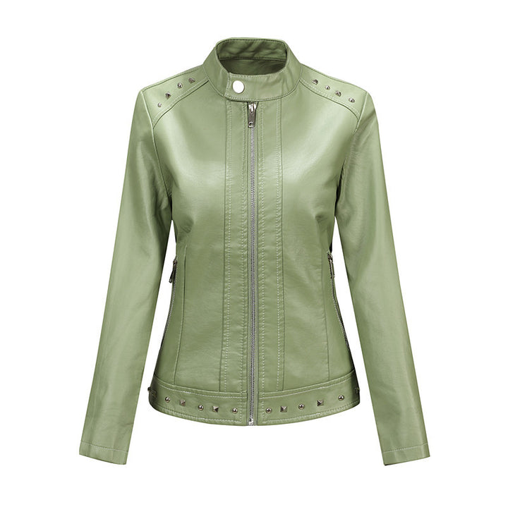 Damen Bikerjacke aus Lederimitat mit Nietenverzierung und tailliertem Schnitt Echoarchiv