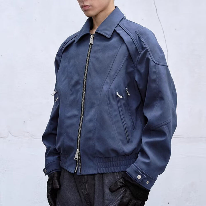 Herren Kurzjacke aus Veloursleder-Optik mit Reißverschluss und elastischem Saum Echoarchiv
