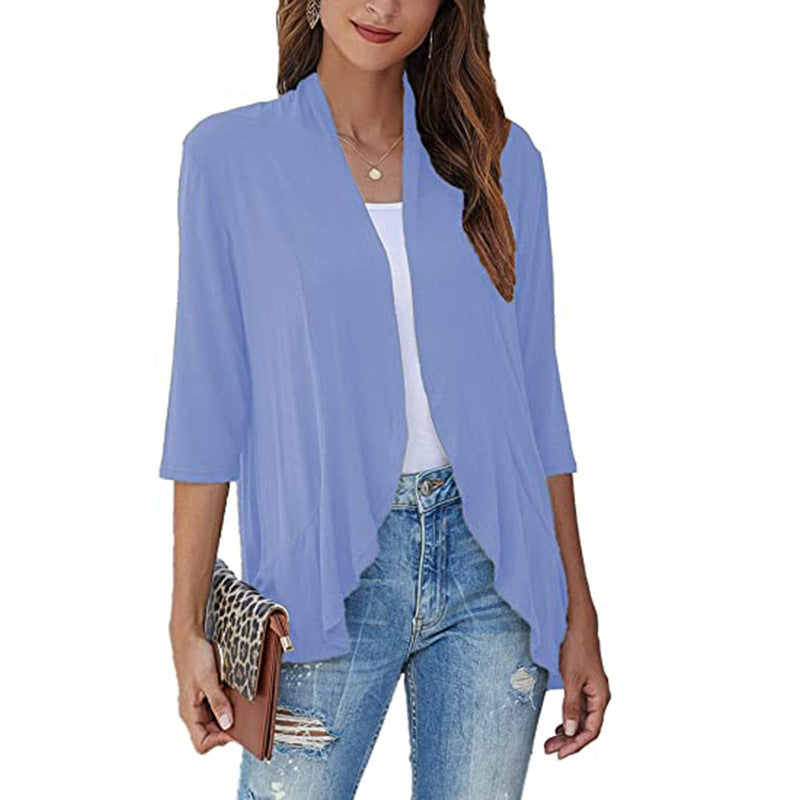Damen Leichte Chiffonjacke mit Offenen Fronten und 3/4-Ärmeln Echoarchiv