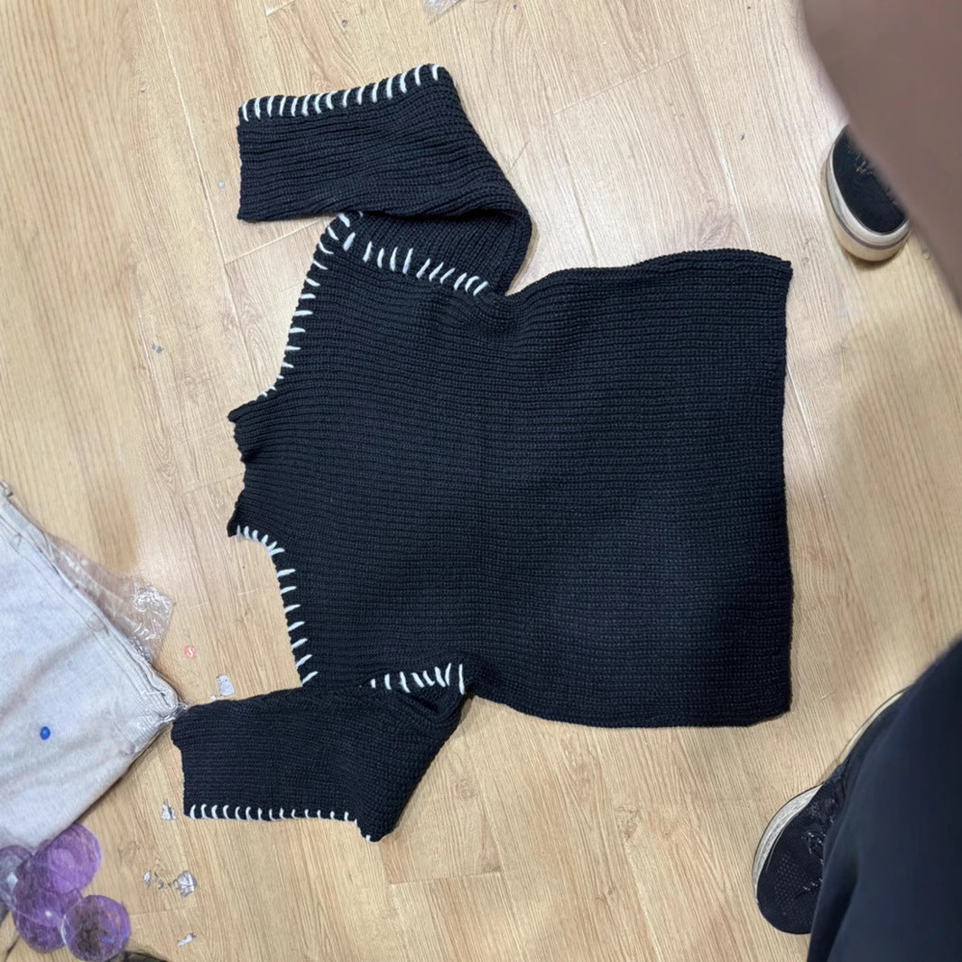 Damen Oversize-Strickpullover mit Stehkragen, Ballonärmeln und Ziernaht Echo Archiv