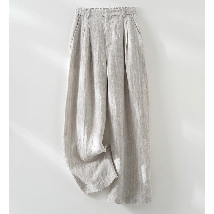 Damen Leichte High‑Waist Leinenmix Palazzohose mit weitem Bein, Bundfalten und elastischem Rückenteil Echoarchiv