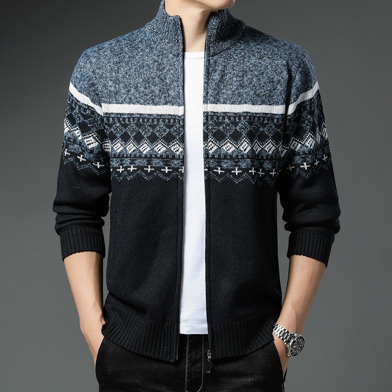 Herren Strickjacke mit hohem Kragen und attraktiven Mustern Echoarchiv