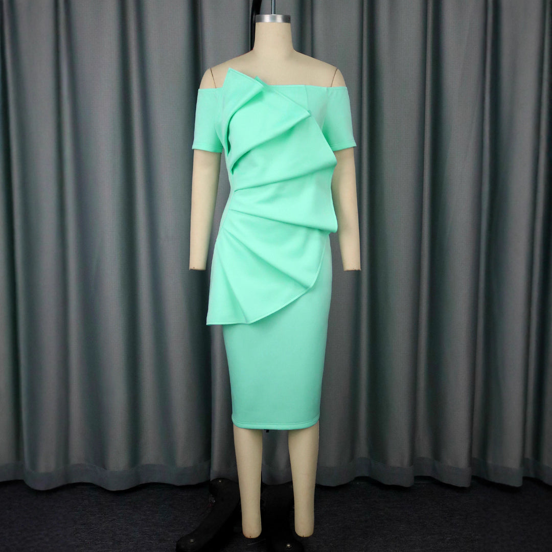 Damen figurbetontes Cocktailkleid mit asymmetrischem Rüschendesign Echo Archiv