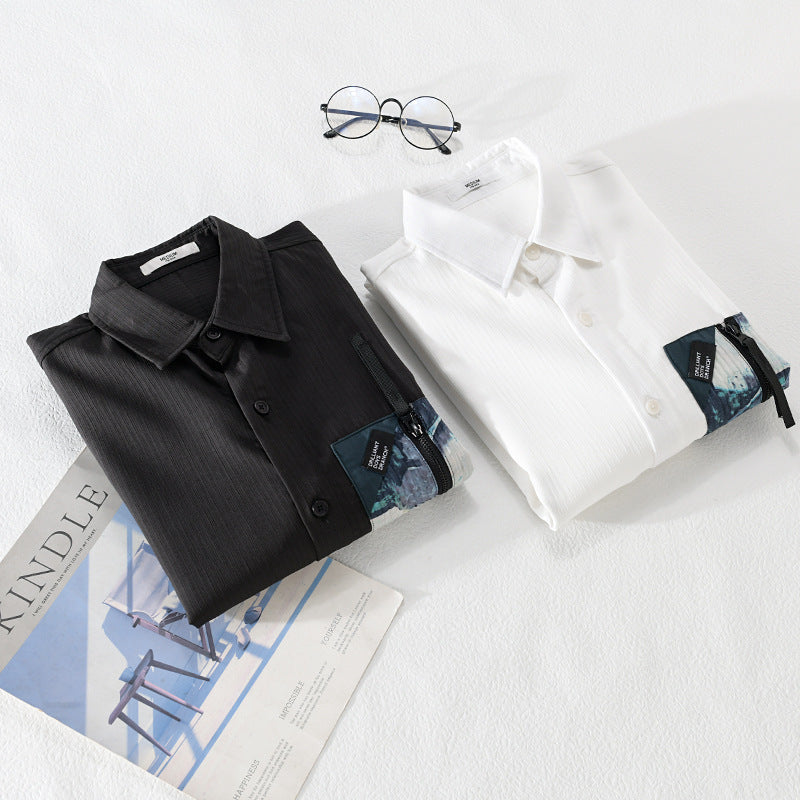Herren Leichtes Hemdjacke-Overshirt mit kontrastierter Reißverschluss-Brusttasche und Relaxed-Fit Echoarchiv