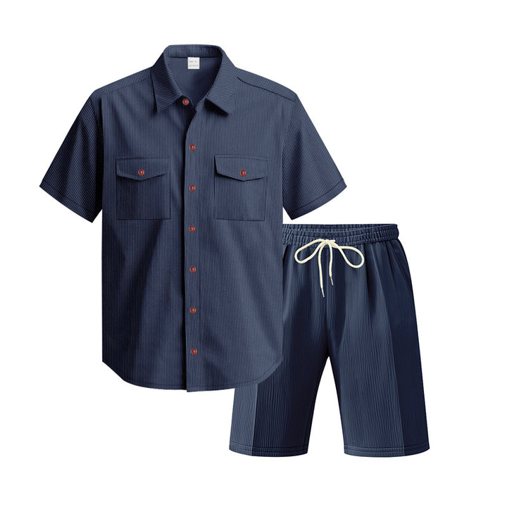 Herren Kurzarm-Hemd und Shorts Set mit praktischen Taschen und bequemer Passform Echoarchiv