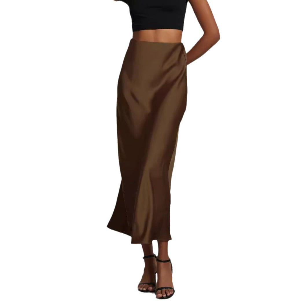 Damen Satin-Midirock mit hoher Taille und Bias-Cut Echoarchiv