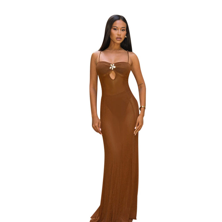 Damen transparenter Strand-Mantel mit verführerischem Cut-Out und zarter Blumenapplikation Echo Archiv
