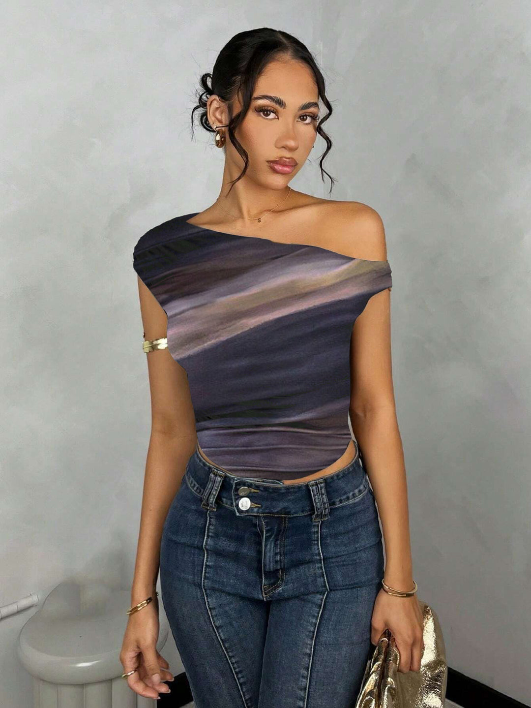 Damen Asymmetrisches Crop-Top mit elegantem Wellendesign und raffiniertem Schnitt Echo Archiv