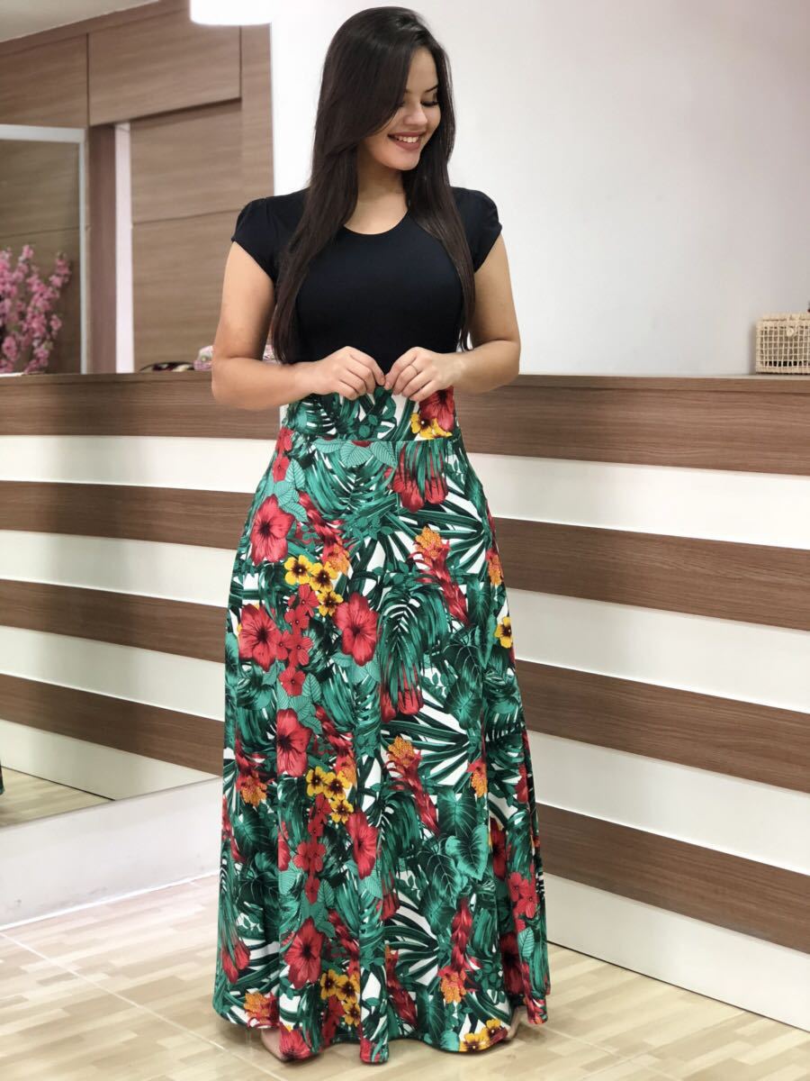 Damen Elegantes Maxikleid mit grafischem Druck und flexiblem Bund Echo Archiv