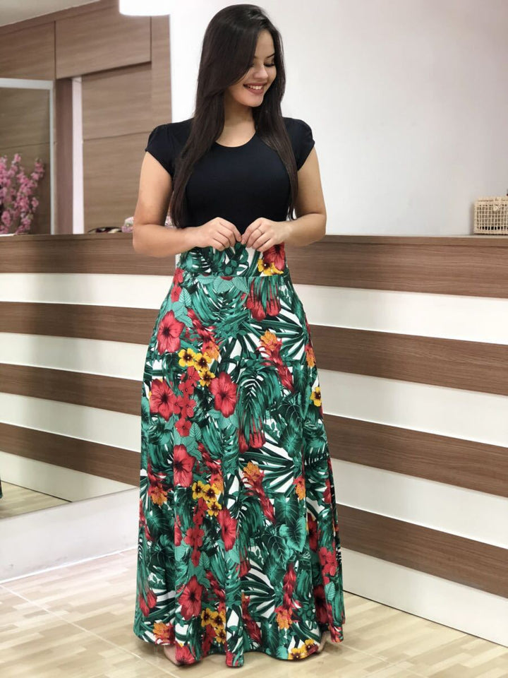 Damen Elegantes Maxikleid mit grafischem Druck und flexiblem Bund Echo Archiv