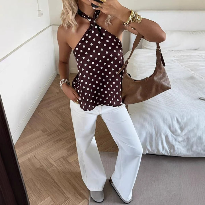 Damen Elegantes Top mit einem schulterfreien Design und verspieltem Punkte-Muster Echo Archiv