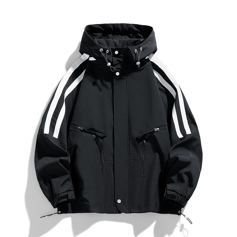 Unisex Sportlich-urbaner Kapuzen-Windbreaker mit Kontraststreifen Echo Archiv