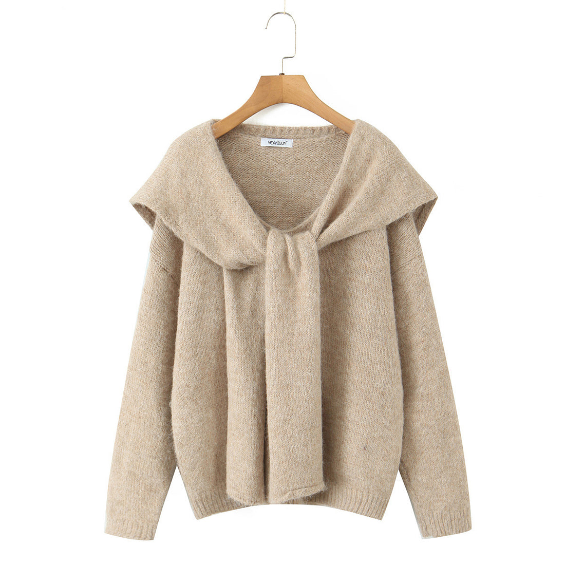 Damen Oversize Strickpullover mit integriertem Schal und weitem Schulterkragen Echoarchiv