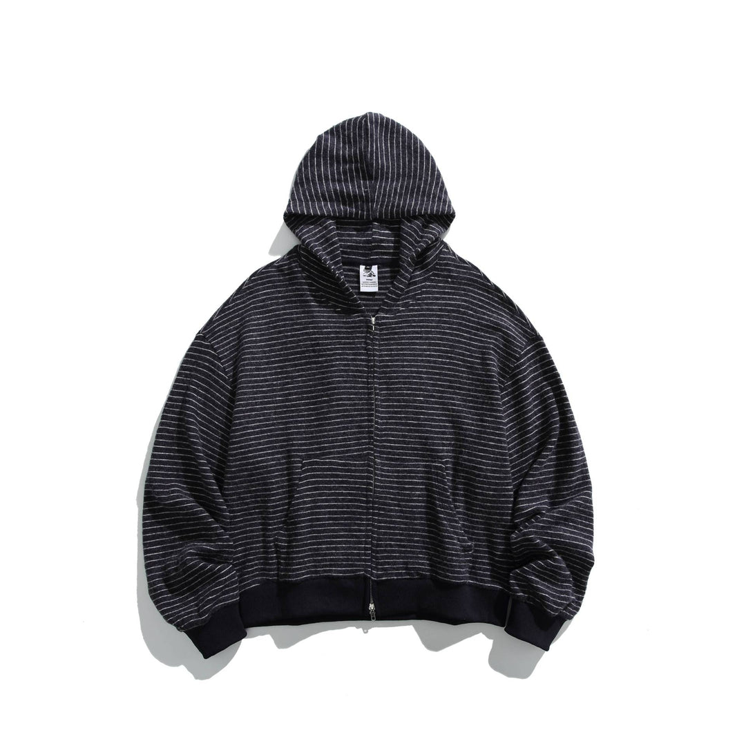 Unisex Gestreifte Kapuzenjacke mit durchgehendem Reißverschluss und gerippten Bündchen Echoarchiv