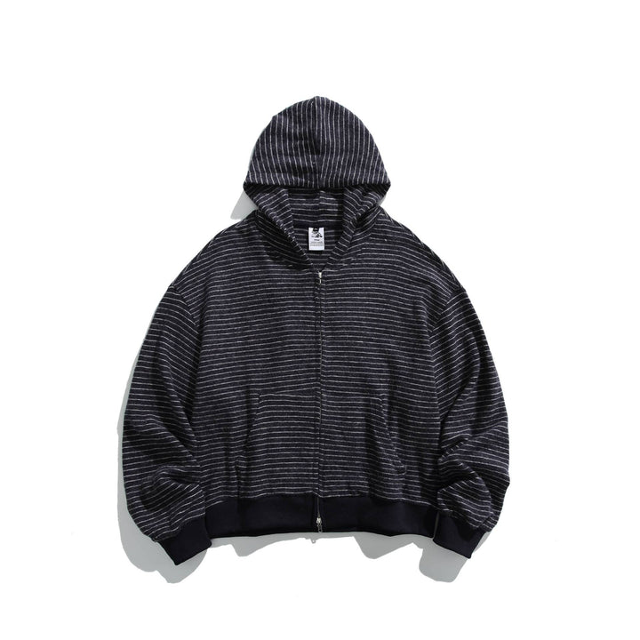 Unisex Gestreifte Kapuzenjacke mit durchgehendem Reißverschluss und gerippten Bündchen Echoarchiv