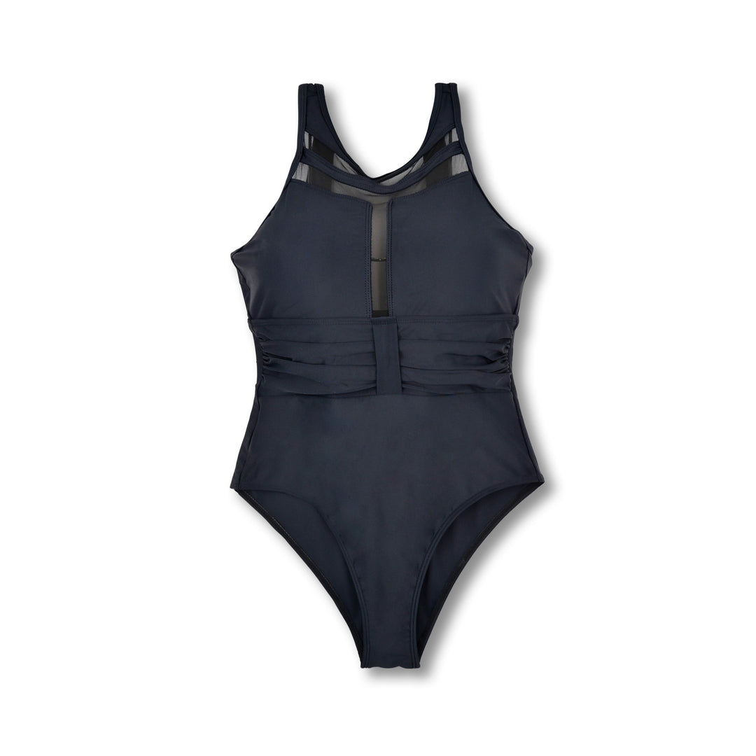 Damen Sportlicher Einteiler Badeanzug mit transparenten Mesh-Details Echo Archiv
