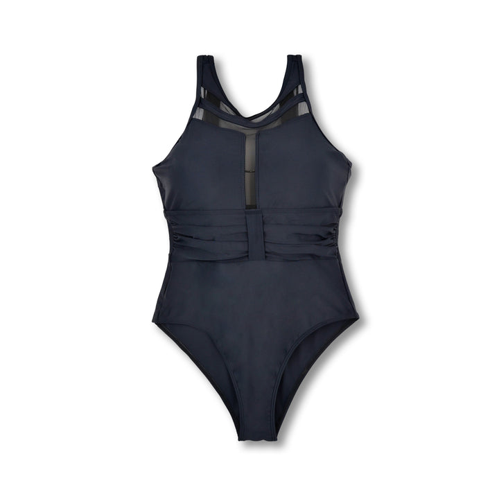 Damen Sportlicher Einteiler Badeanzug mit transparenten Mesh-Details Echo Archiv