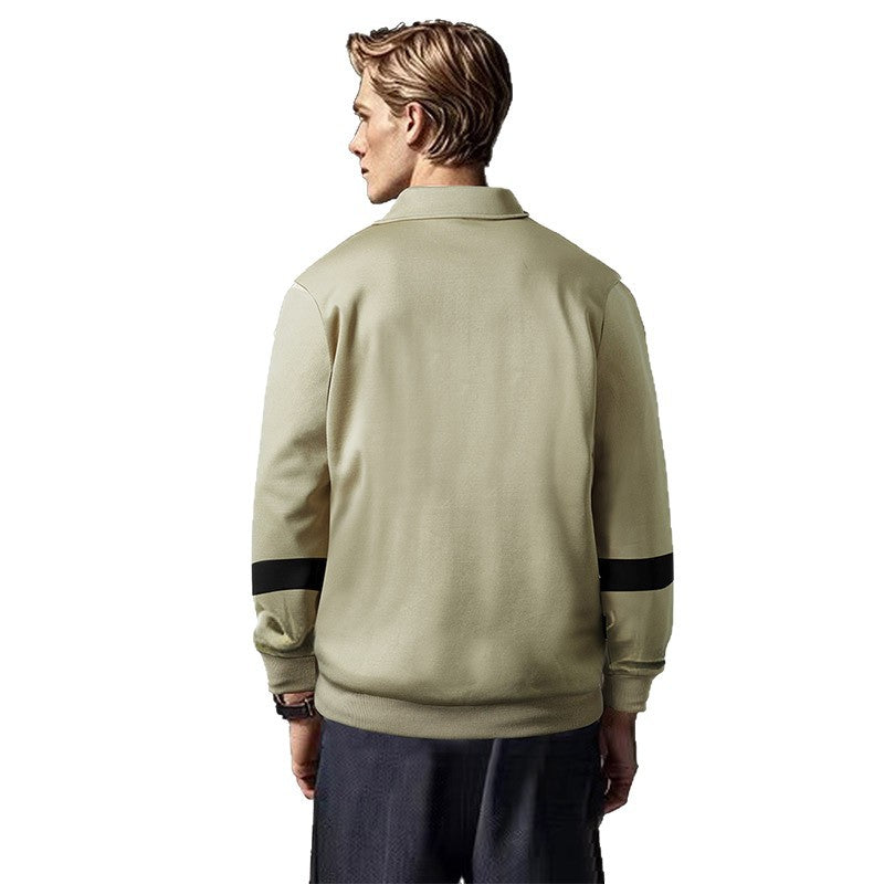 Herren Relaxed Polo-Sweatshirt mit Druckknopf-Blende und Kontrastarmdetails Echoarchiv