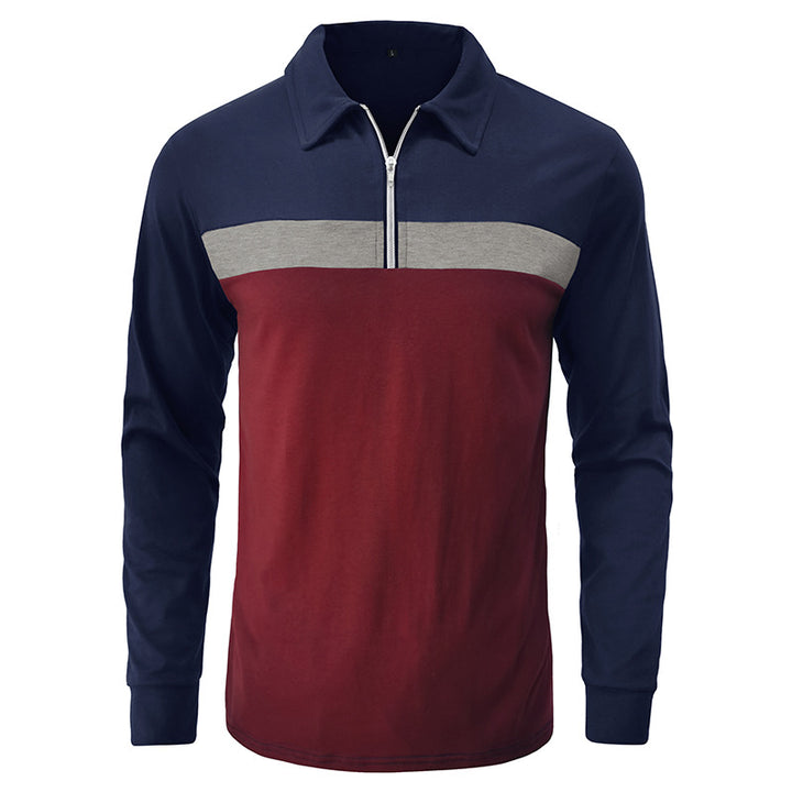 Herren Langarm Poloshirt mit modernem Reißverschluss und Farbakzent Echoarchiv