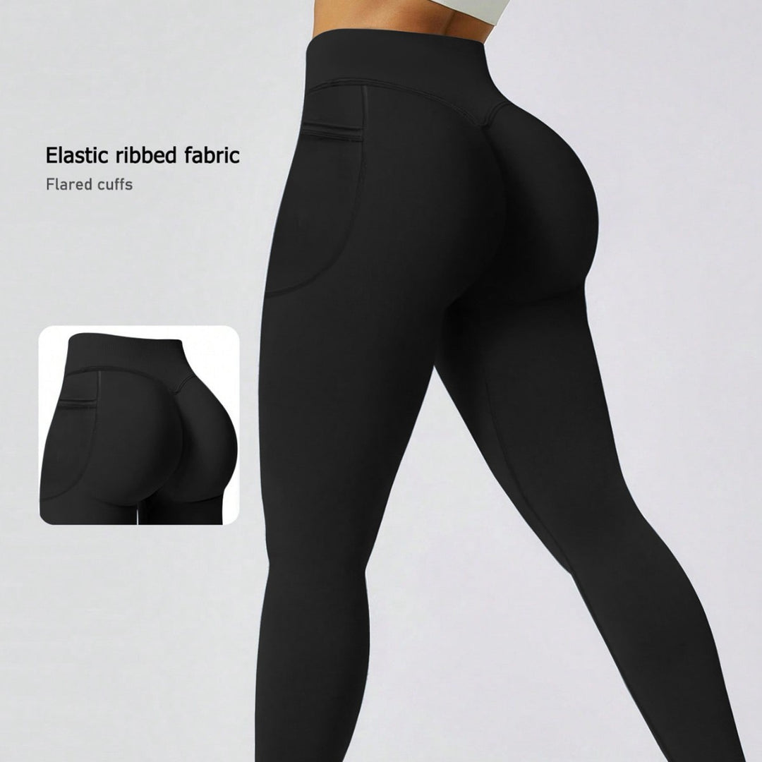 Damen Sportliche Leggings mit elastischem Rippmaterial und ausgestellten Säumen Echo Archiv