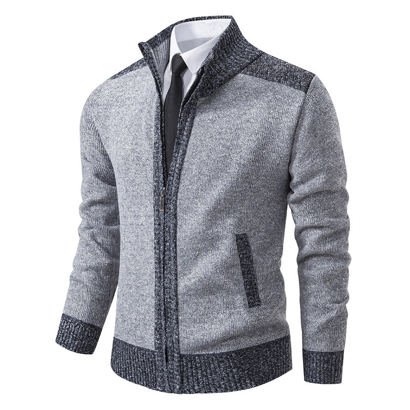 Herren Strukturiertes Grobstrick-Zipcardigan mit Stehkragen Echo Archiv
