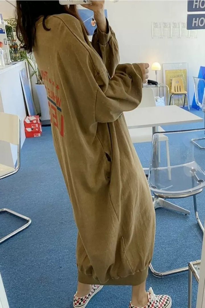 Damen Oversized Sweatkleid mit Ballonärmeln und geriffeltem Saum Echoarchiv