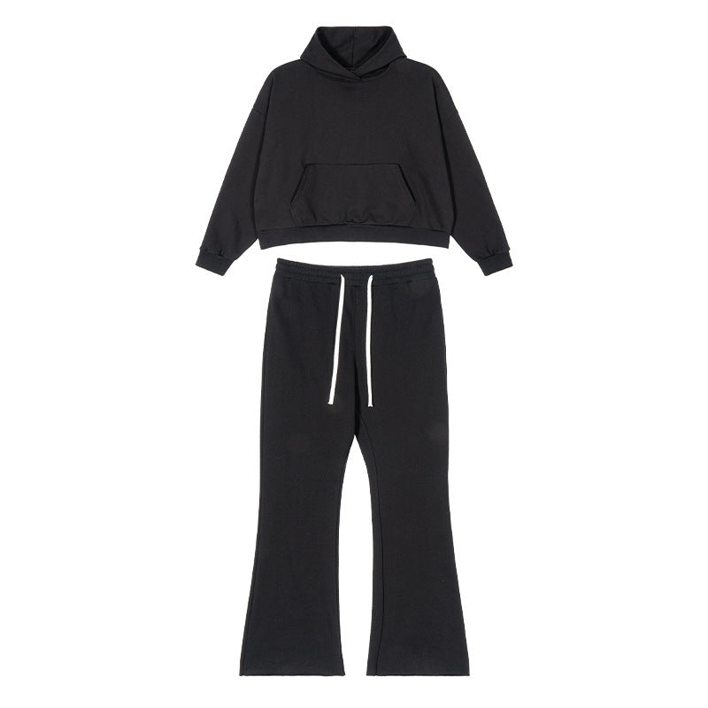 Damen Cropped-Kapuzenpullover und ausgestellte Sweathose Lounge-Set aus French-Terry Echo Archiv