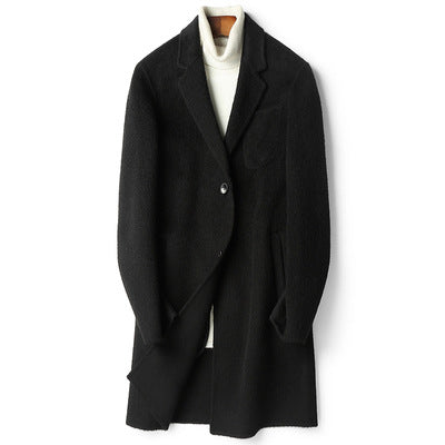 Herren Strukturierter Longcoat aus Wollmix mit fallendem Revers und Ein-Knopf-Verschluss Echoarchiv