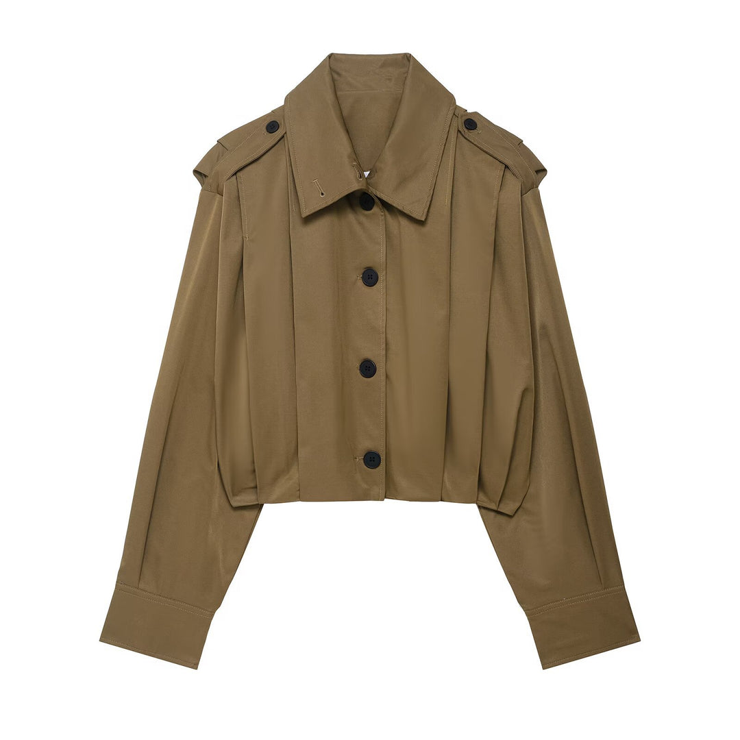 Damen Cropped-Boxy-Trenchjacke im Utility-Look mit Epauletten und weitem Manschettenärmel Echoarchiv