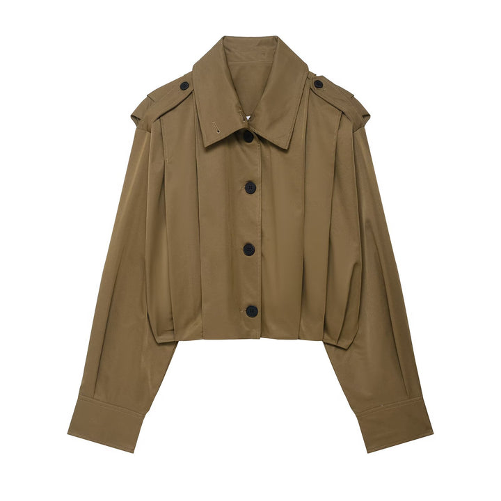 Damen Cropped-Boxy-Trenchjacke im Utility-Look mit Epauletten und weitem Manschettenärmel Echoarchiv