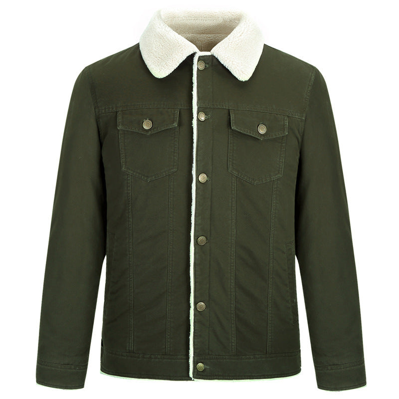 Herren Baumwoll-Canvas Truckerjacke mit Sherpa-Kragen und durchgehendem Teddyfutter – Taviero