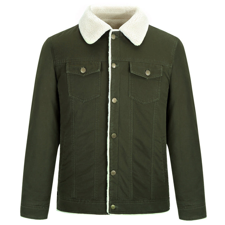 Herren Baumwoll-Canvas Truckerjacke mit Sherpa-Kragen und durchgehendem Teddyfutter – Taviero