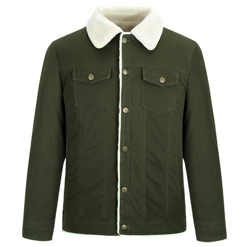 Herren Baumwoll-Canvas Truckerjacke mit Sherpa-Kragen und durchgehendem Teddyfutter – Taviero