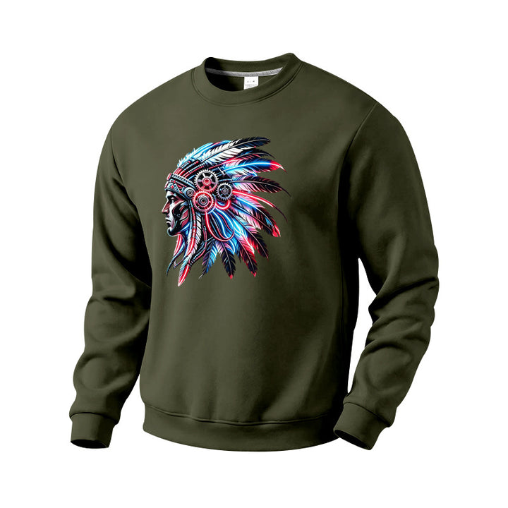 Herren Sweatshirt mit detailreichem Federschmuck-Print Echoarchiv