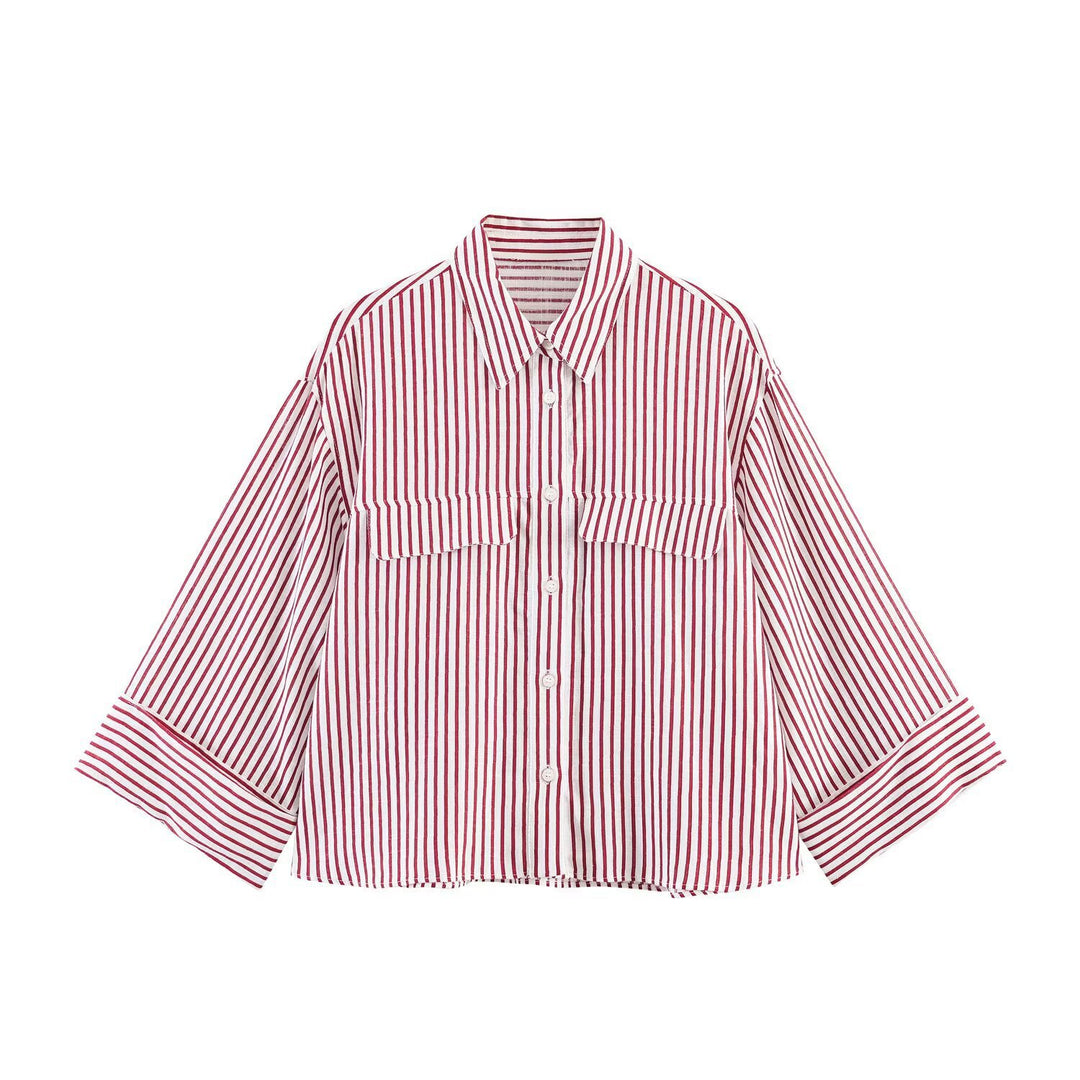 Damen gestreifte Bluse mit voluminösen Ärmeln und praktischen Taschen Echo Archiv