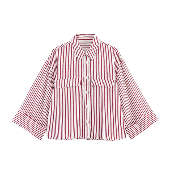 Damen gestreifte Bluse mit voluminösen Ärmeln und praktischen Taschen Echo Archiv
