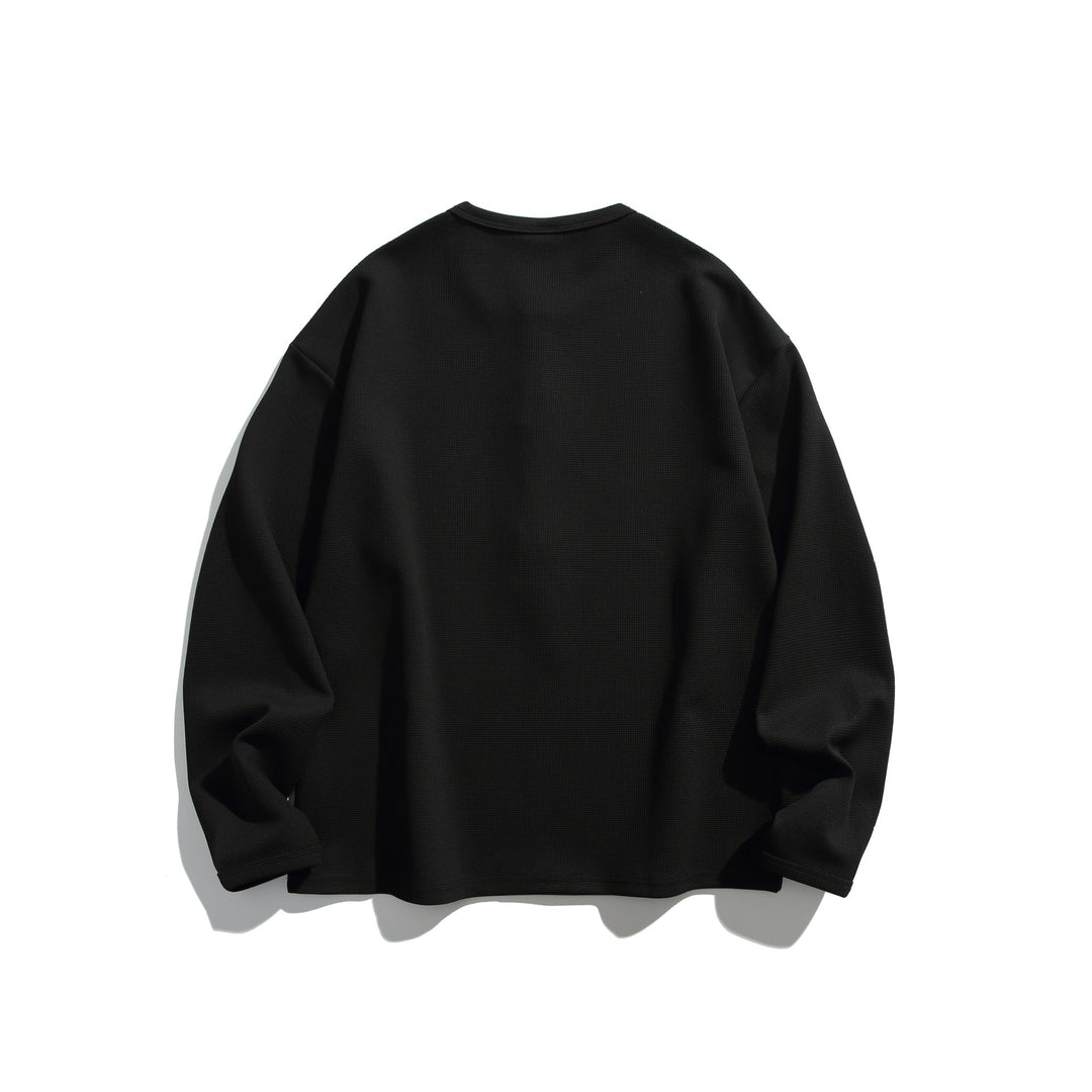 Unisex Waffelstrick-Henleyshirt mit Knopfleiste und Rundhalsausschnitt Echoarchiv
