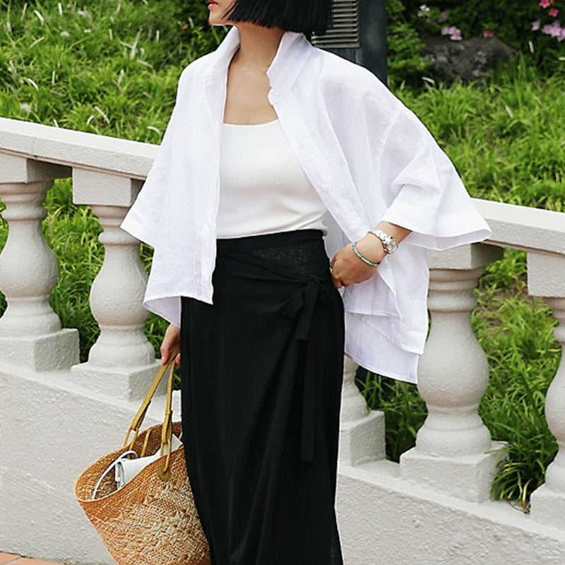 Damen Leichtes Oversize-Hemd aus Leinenmix mit kastiger Silhouette und asymmetrischem Saum Echoarchiv