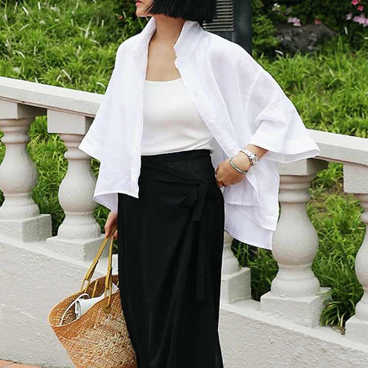 Damen Leichtes Oversize-Hemd aus Leinenmix mit kastiger Silhouette und asymmetrischem Saum Echoarchiv