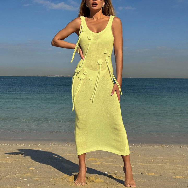 Damen trendiges Strickkleid mit floralem Dekor und raffiniertem Schnitt Echo Archiv