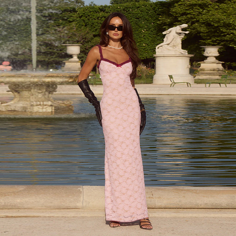 Damen Elegantes Spitzenmaxikleid mit feinem Trägerdesign Echo Archiv