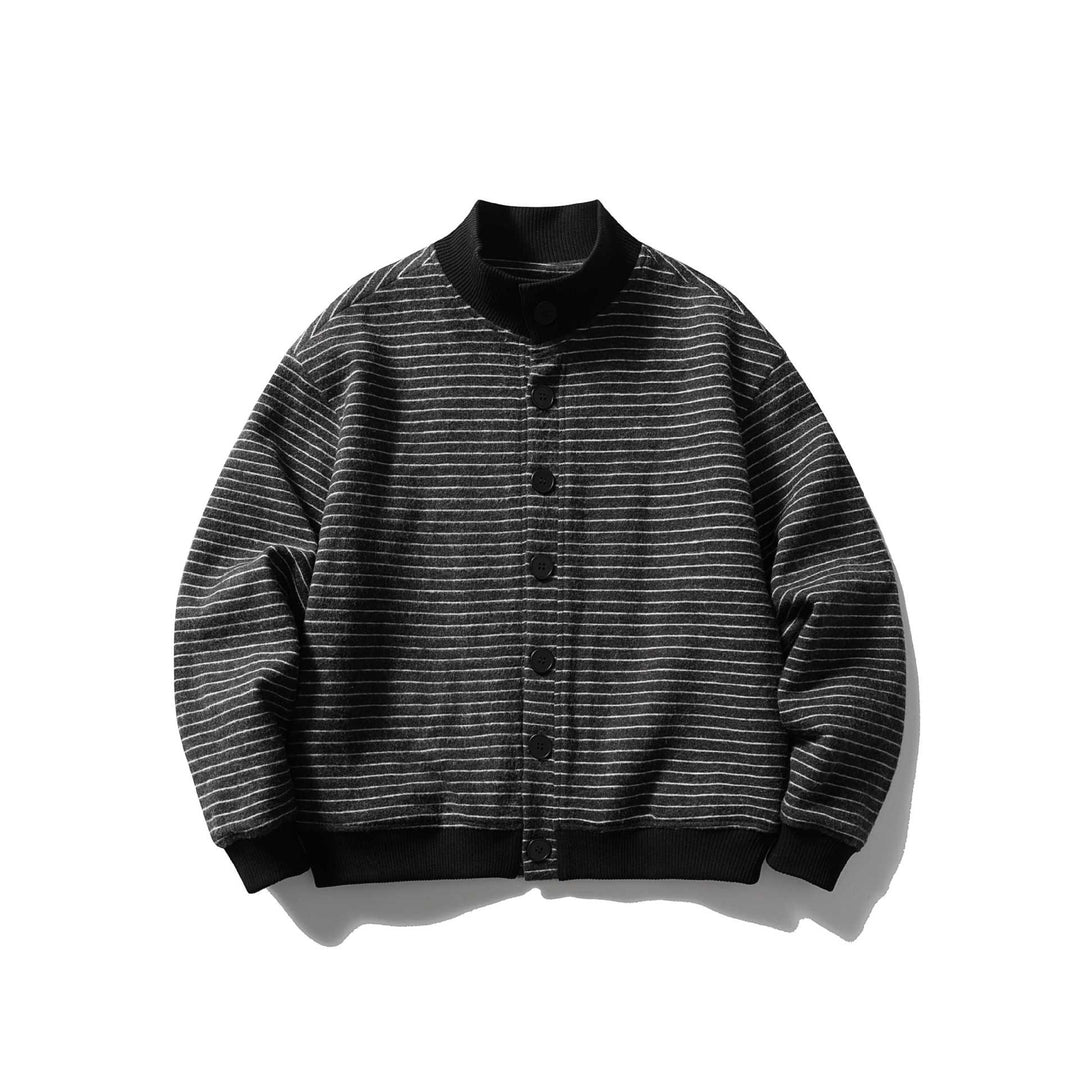 Herren Gestreifter Blouson im Boxy‑Cut mit Rippenkragen und Knopffront Echoarchiv
