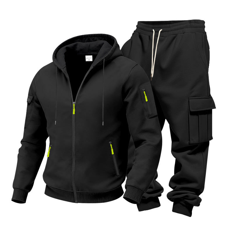 Herren Funktionales Cargo-Sweatset mit Kapuzenjacke und Mehrfachtaschen-Jogger – Cavarno