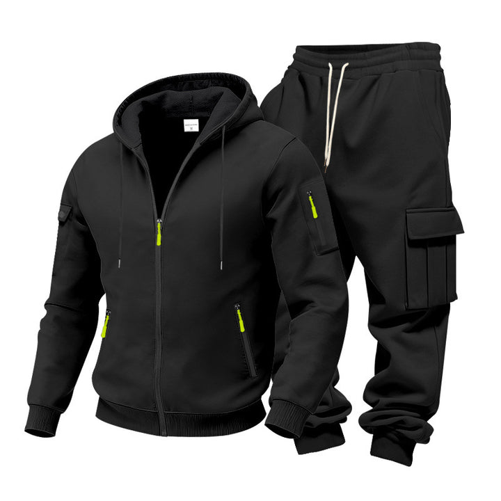 Herren Funktionales Cargo-Sweatset mit Kapuzenjacke und Mehrfachtaschen-Jogger – Cavarno