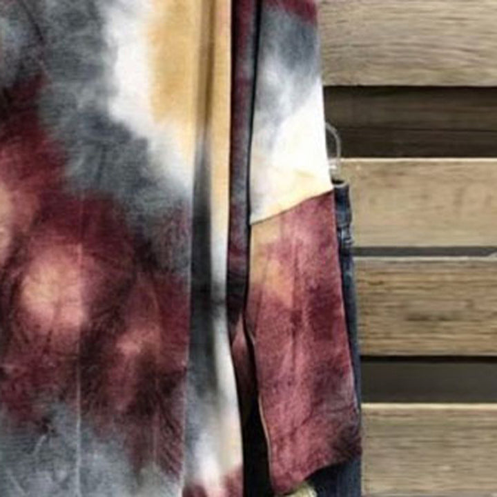 Damen Weiches V-Ausschnitt Longshirt im Aquarell-Batik mit geschwungenem Saum – Avérine
