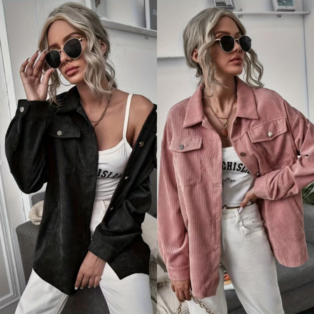 Damen Cord-Overshirt mit Pattentaschen und Oversize-Schnitt Echoarchiv