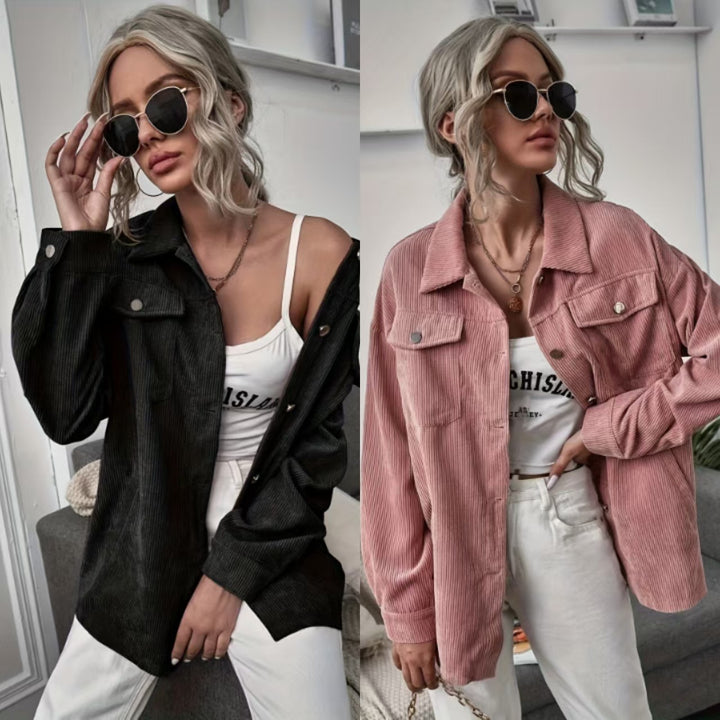 Damen Cord-Overshirt mit Pattentaschen und Oversize-Schnitt Echoarchiv